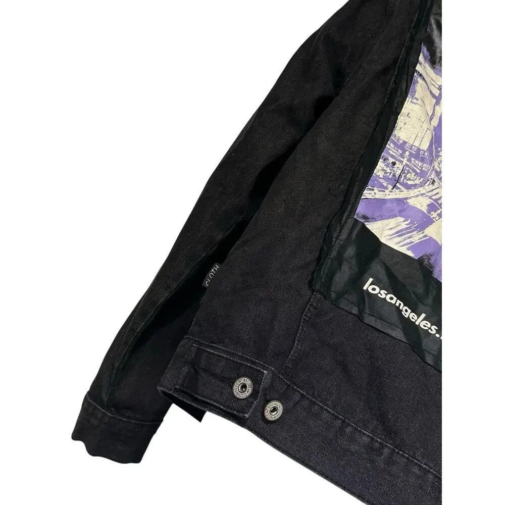brooklyn cloth denim jacket purple embroidered graphic streetwear Size L
